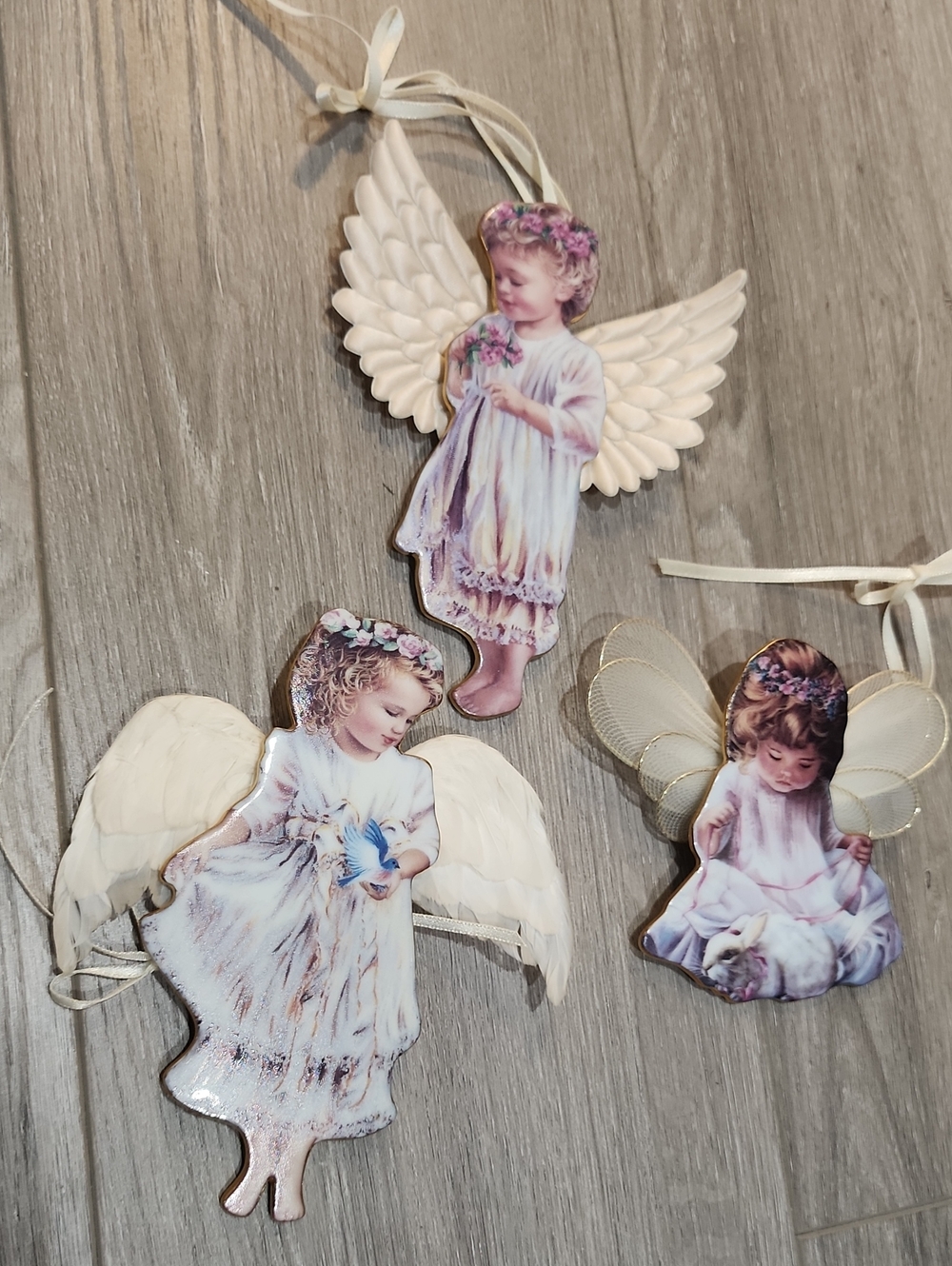 Bradford Editions. 3 Delicate Cream Angel Hanging Ornament Set